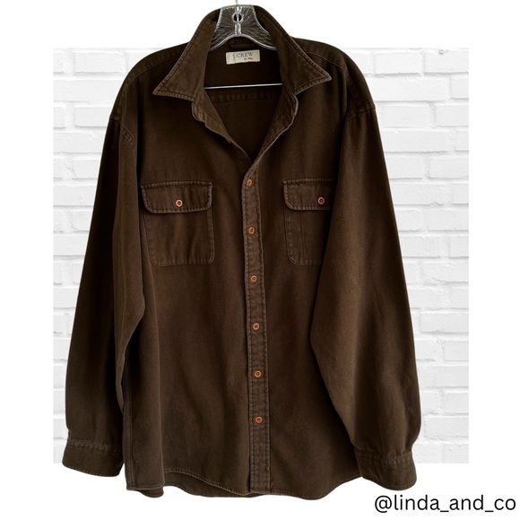 Vintage J Crew Moleskin Chamois Drab Army Green Button Down Shirt Gorpcore XLT - Picture 1 of 9